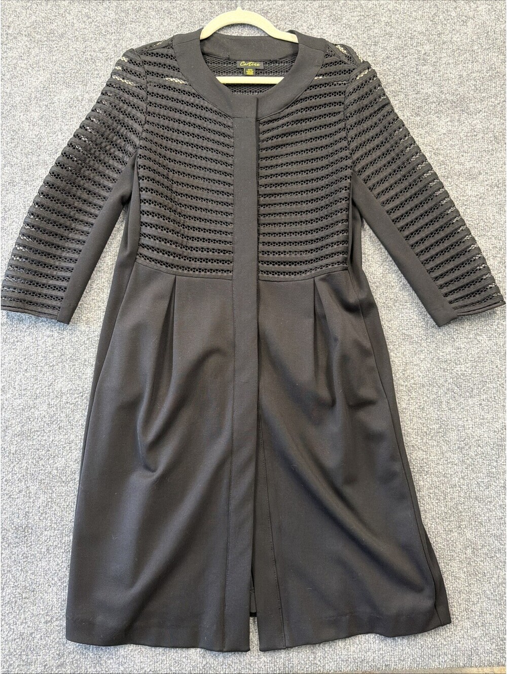Cartise Formal Midi Brocade Overcoat Black Sheer knit Coat M